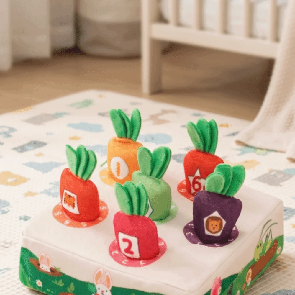Soft Plush Radishes Toy Set Shape Matching Colorful Radishes Montessori Toy Animal Pattern Number Recognition