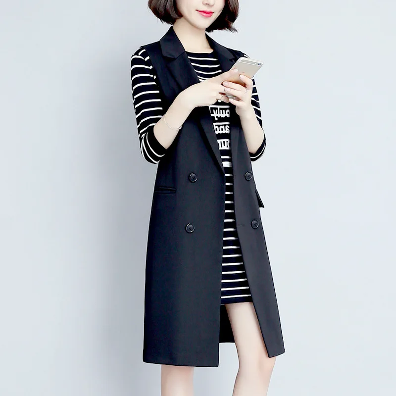 

Women's Mid-Length Jaet Vest Outerwear Spring Autumn 2025 New Sle Bla Suit Vest Large Size Korean Version Open Cardigan