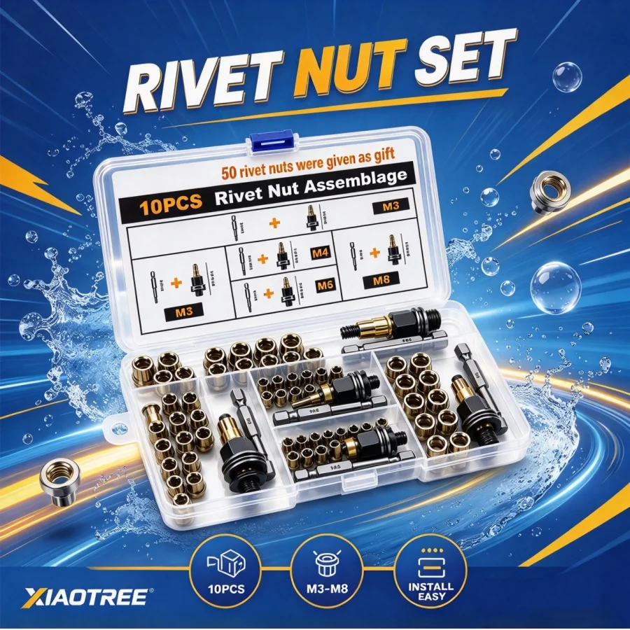 60PCS Head Rivet Nut Tool M3 M4 M5 M6 M8 Rivnut Kit Carbon Steel Rivnut Set Threaded Rivet Nut Kit Manual Riveter Rivnuts Tool