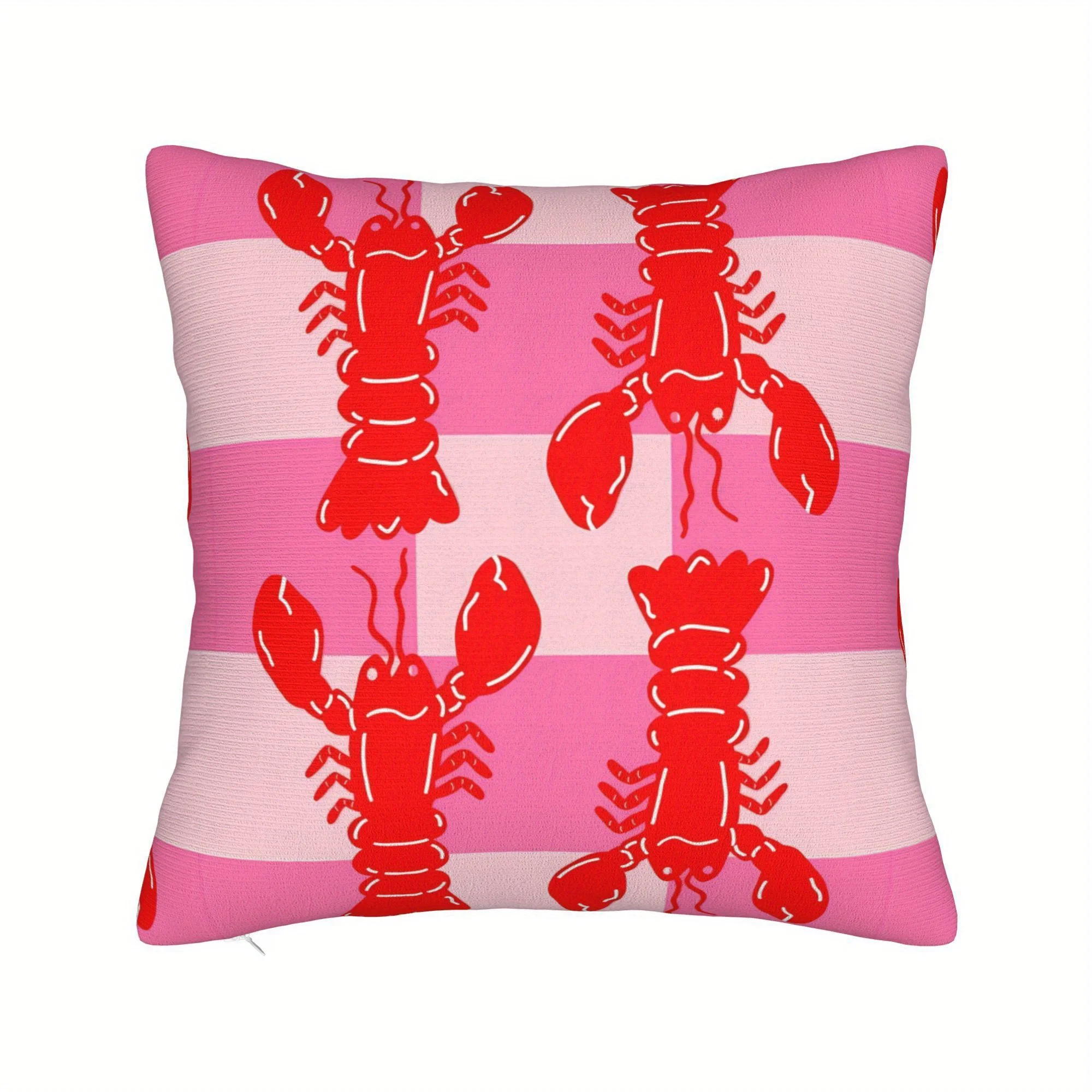 Pink Stripe Lobster Pillow Cover, Red Seafood Pattern Cushion Case for Living Room Bedroom Home Decor Gift Cushion cover
