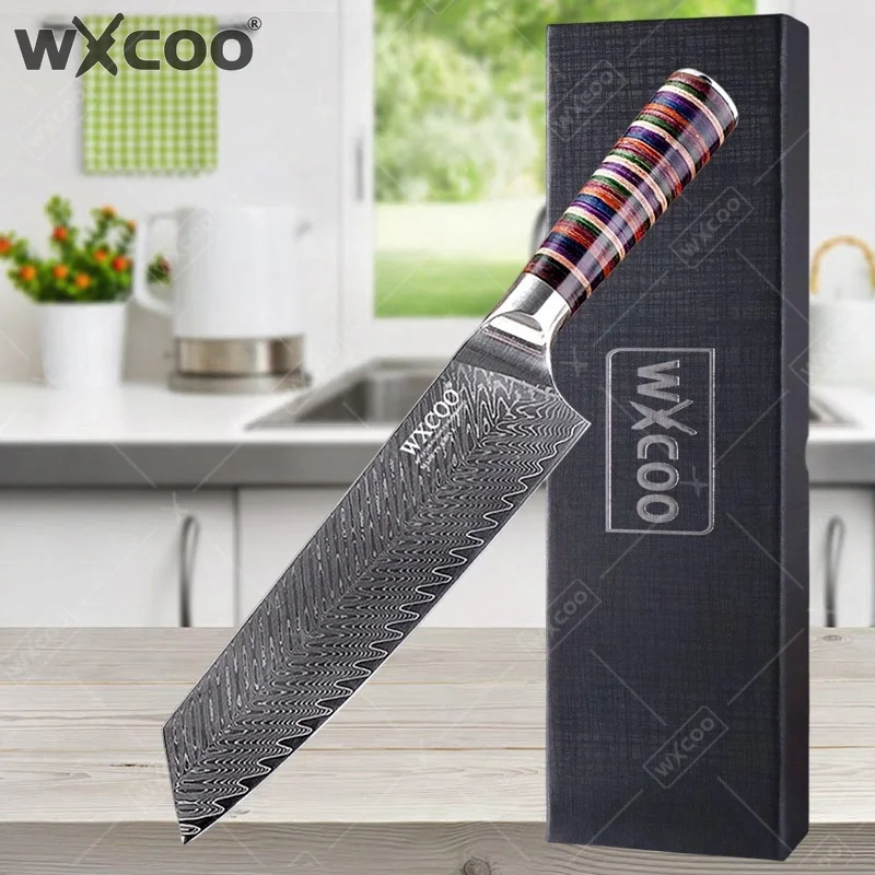 

WXCOO Professional Damascus Steel Kitchen Knives Household Fruit Vegetable Knife with Box Japanese Slicing Boning Knife