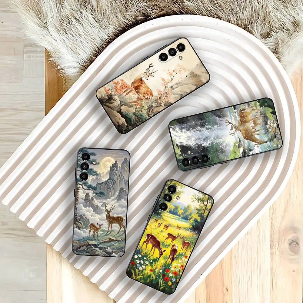 Cute deer For Samsung Galaxy A73,31,32,72,41,53,52,71,22,5G,Note,J7,8,9 Soft Black Phone Case