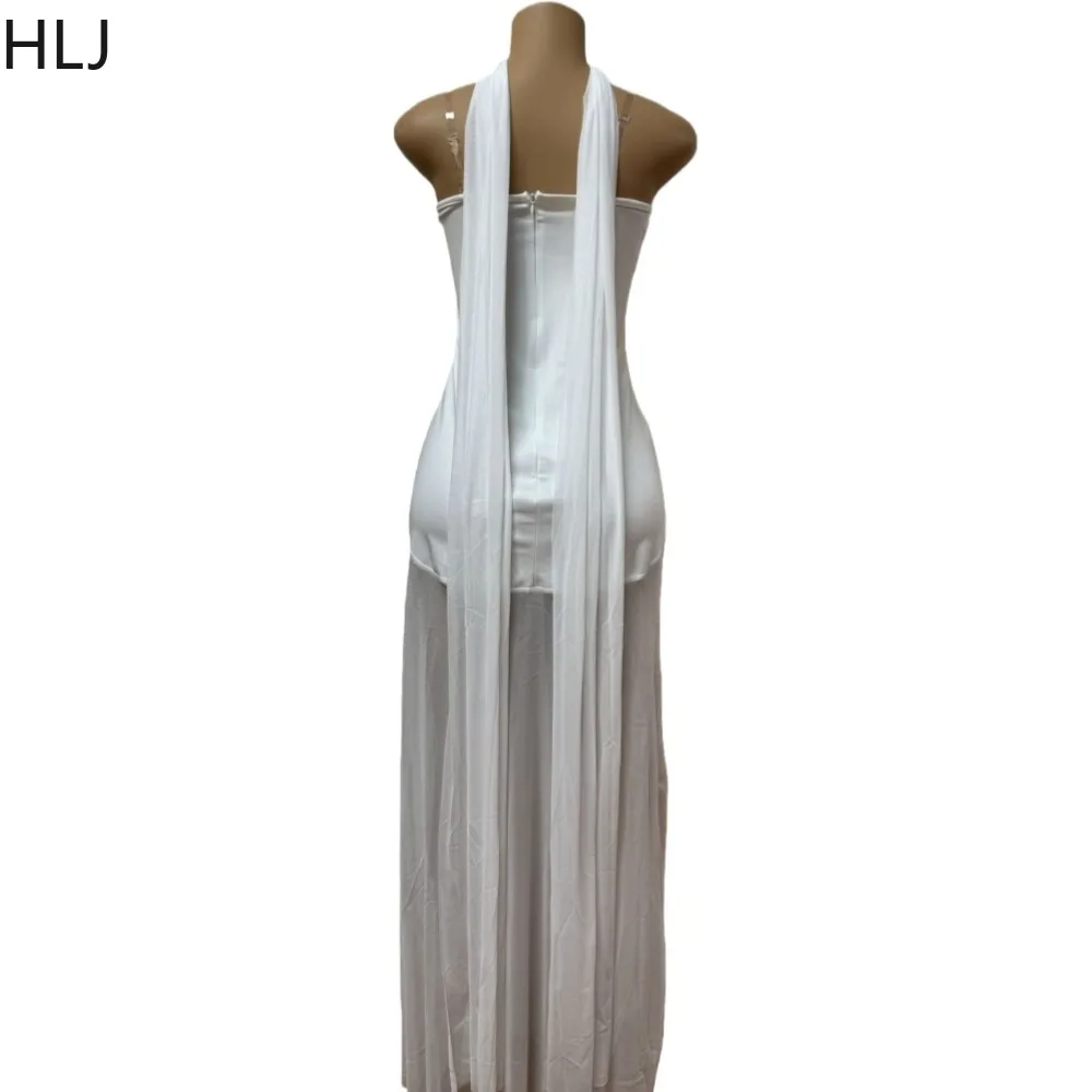 HLJ elegante cinta de malla Patchwork Vestidos ceñidos para mujer Color sólido sin mangas espalda descubierta ropa de calle femenina Vestidos 2025 nuevo