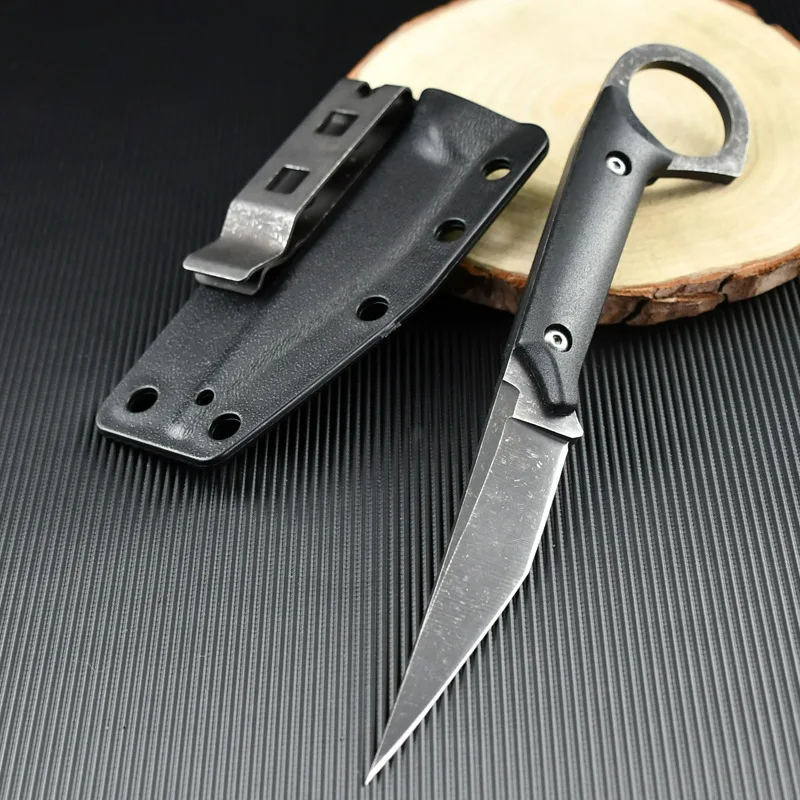 

New 440C Stainless Steel Tactical Straight Knife, Outdoor Self-Defense Survival Knife with K Sheath, Portable Camping Knife