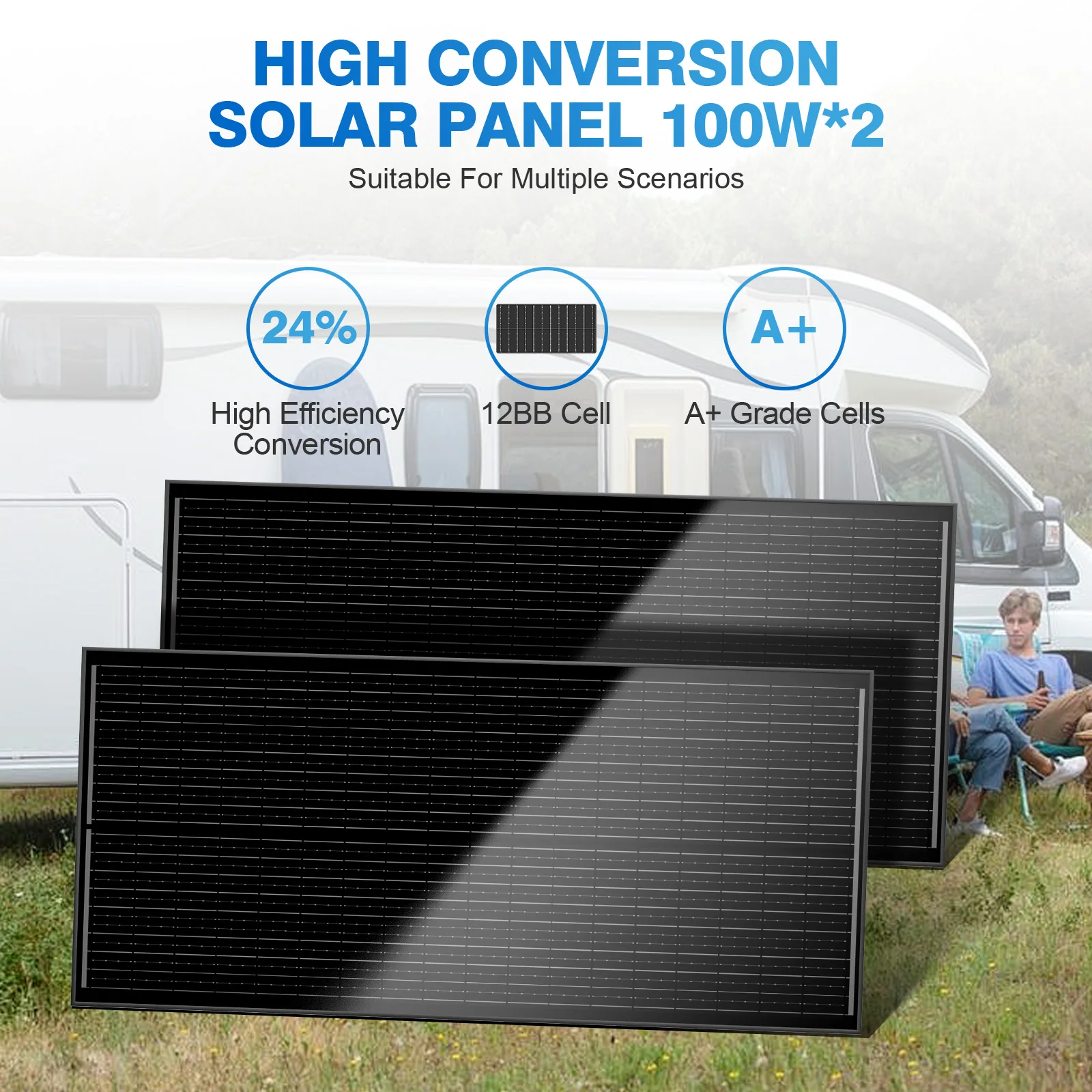 

WERCHTAY 12V 200W Rigid Solar Panel 18BB N-Type Solar Cells Monocrystalline Silicon Waterproof Solar Panel Camping/Home/RV