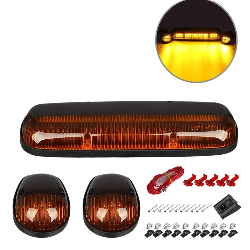 

3Pcs LED Cab Amber Roof Marker Light Top Running Lights With Wiring Compatible For Chevrolet Silverado/GMC Sierra 1500 1500HD 25