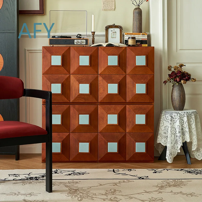 Vintage French Style Modular TV Stand Cabinet for Living Room Multi Functional Home Storage Chest of Drawers Retro Solid Wood
