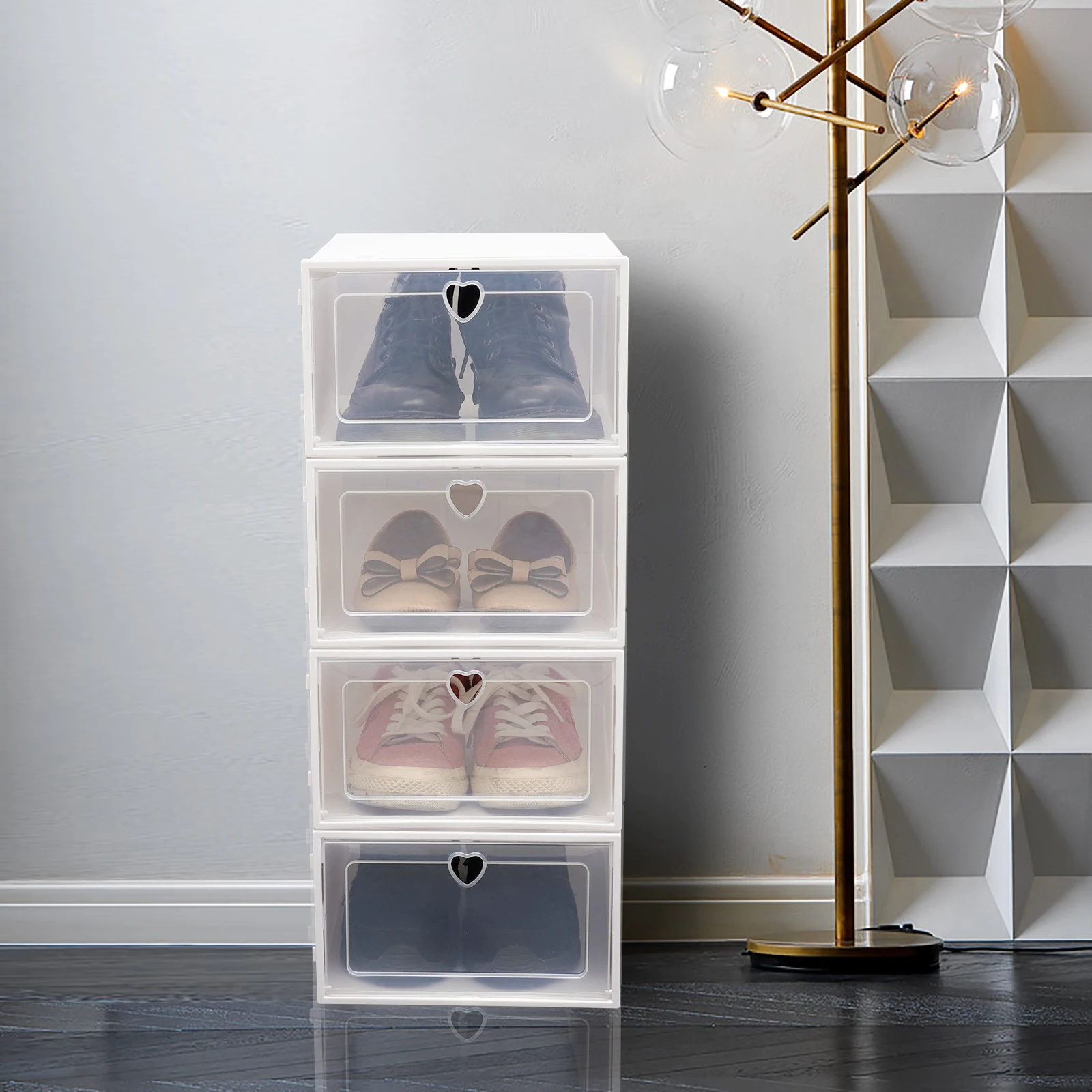 Stackable Shoe Storage Boxes with Side Flap Door, 20 Pack Transparent Shoe Organizer for Closet, Large Plastic Shoe Container
