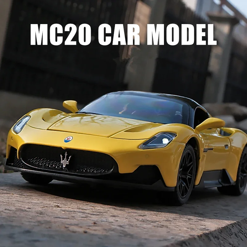 1:32 Maserati MC20 Model mobil sport, mobil mainan simulasi logam Diecast, koleksi Model mobil suara dan lampu untuk hadiah anak-anak