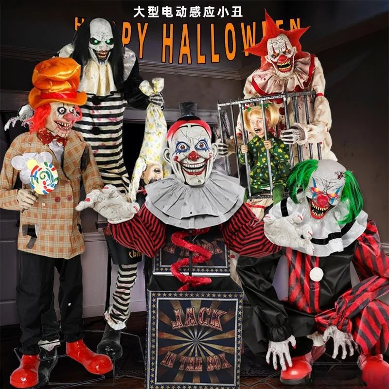 Halloween Large Clown Electric Induction Sound Luminous Paradise Carnival Haunted House Prop Decoration