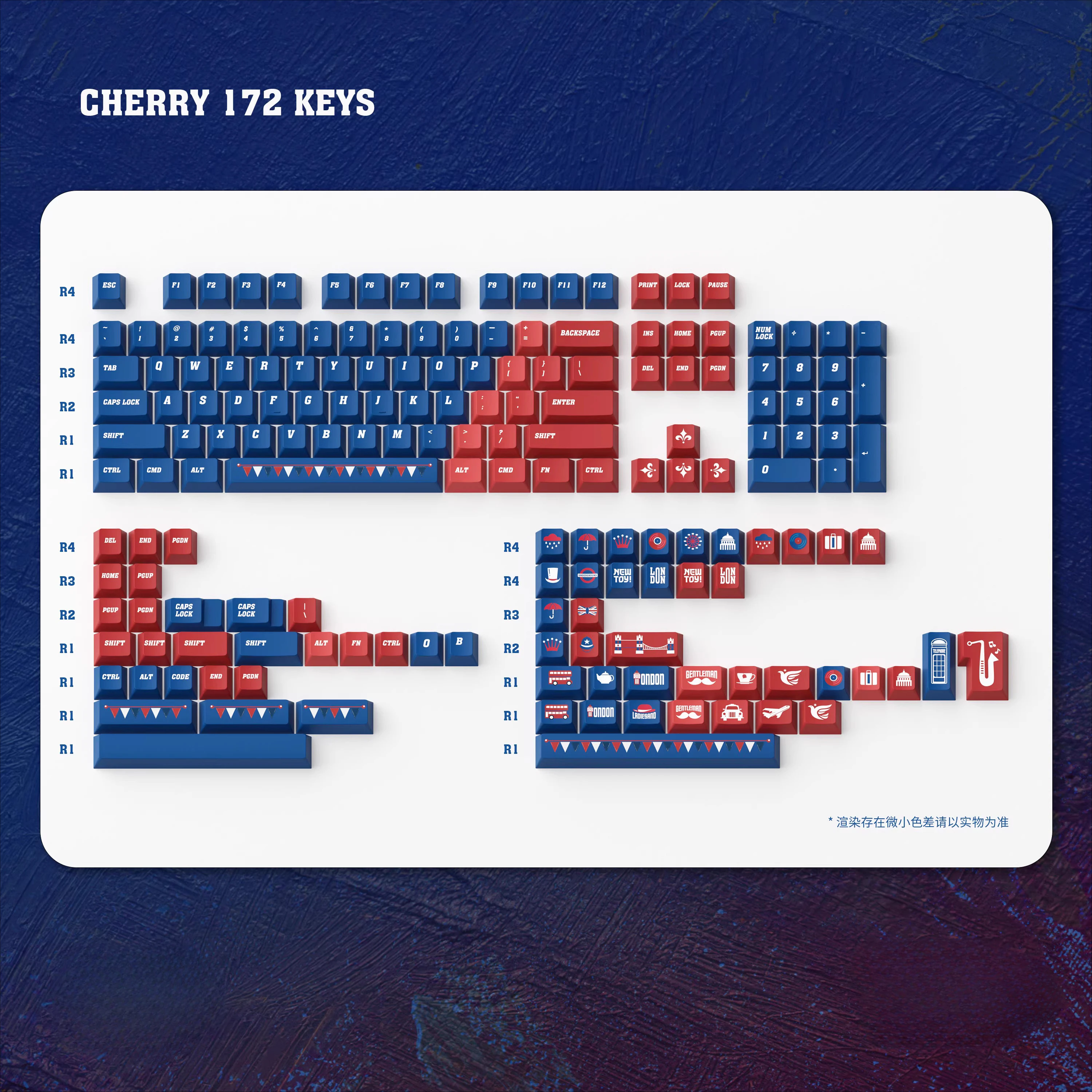 

Original Keycap - Union Flag Theme - Original Height 172 Keys PBT Five-Sided Sublimation Mechanical Keyboard