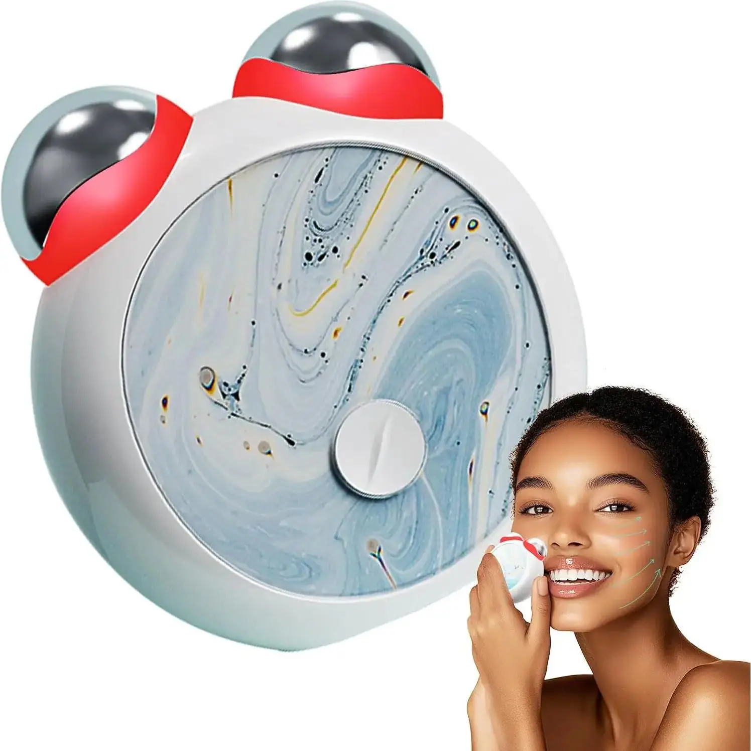 Mini appareil facial à microcourant, masseur de cou, lumière rouge et bleue, Double rouleau pour les lignes lumineuses et favorise l'absorption des soins de la peau