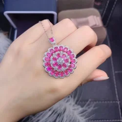 Fine Jewelry 925 Sterling Silver Inlaid with Natural Gem Women's Luxury Elegant Flower Pink Topaz Pendant Necklace  Gift Party