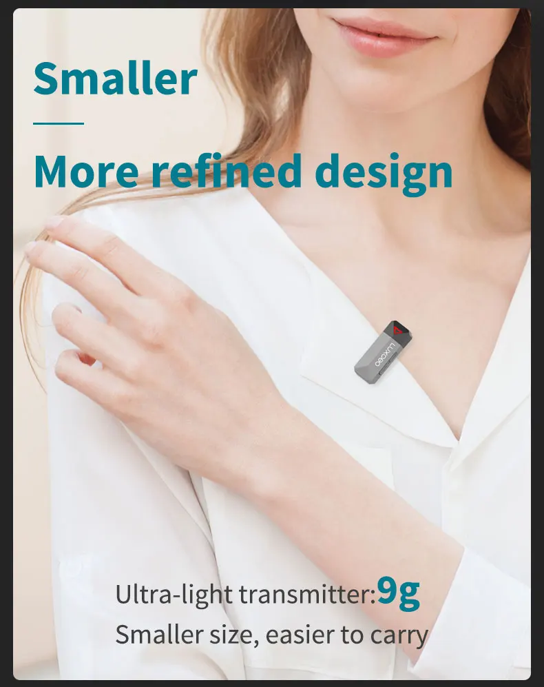 LUXCEO M8 Wireless Lavalier Microphone System with Charging Case Audio Video Recording Mini Mic for iPhone Android Phones