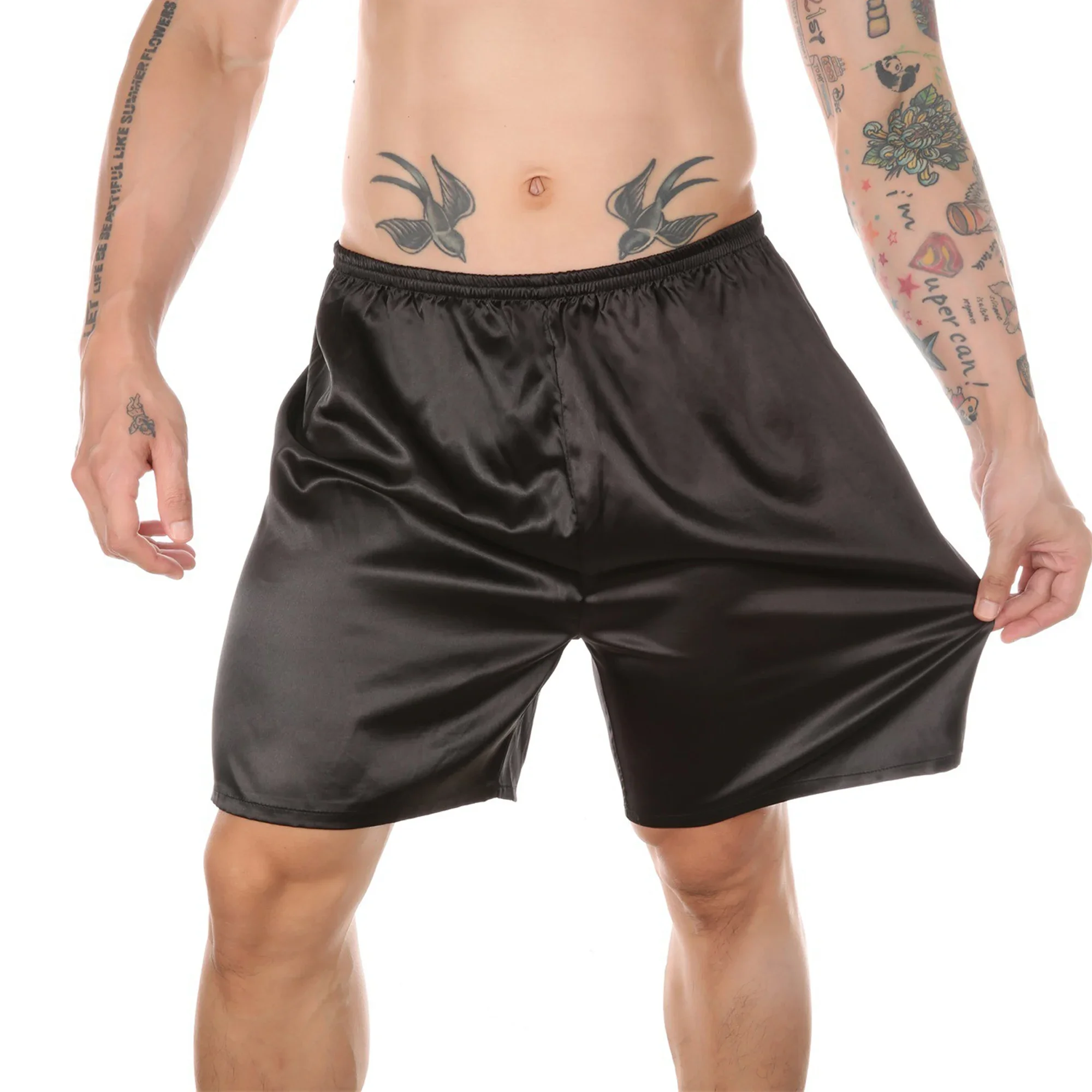 Men Casual Home Nightwear Silk Satin Pajama Shorts Hombre Pyjamas Pants Sleep Bottoms Simulated Silk Men Panties Lounge Homewear