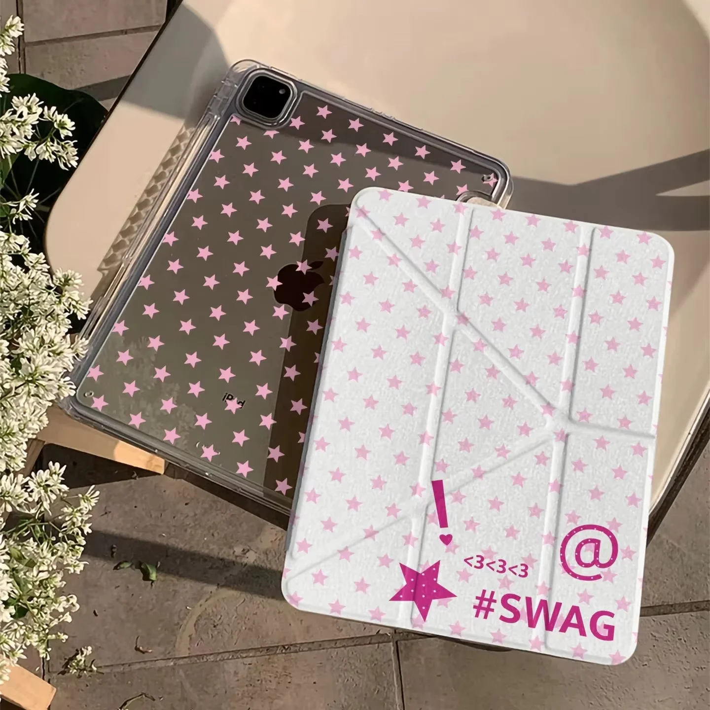 Kawaii Pink Star Symbol English Let For iPad Pro Air 13 11 M5 M4 M3 M2 2 1 11th A16 12.9