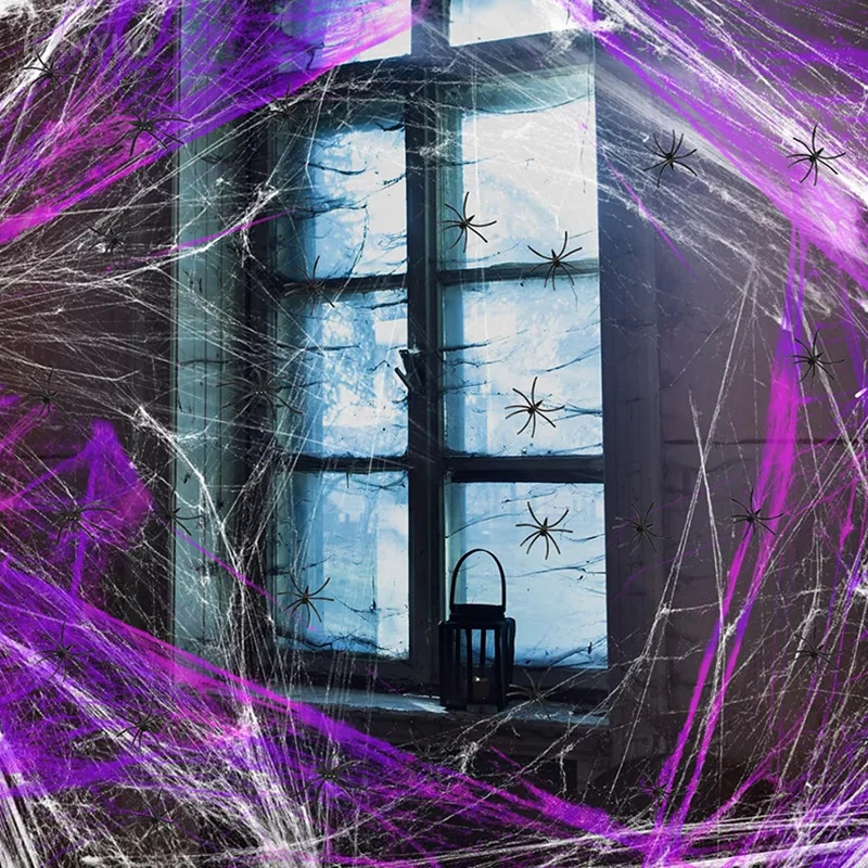 Halloween künstliches dehnbares Spinnennetz mit Spinnen Dekoration für Gothic Geisterhaus Party Horror gruselige Requisiten Accessoires realistisch langlebig perfekt für Innen Außen Halloween Partys und schaurige Dekor – Detail 19