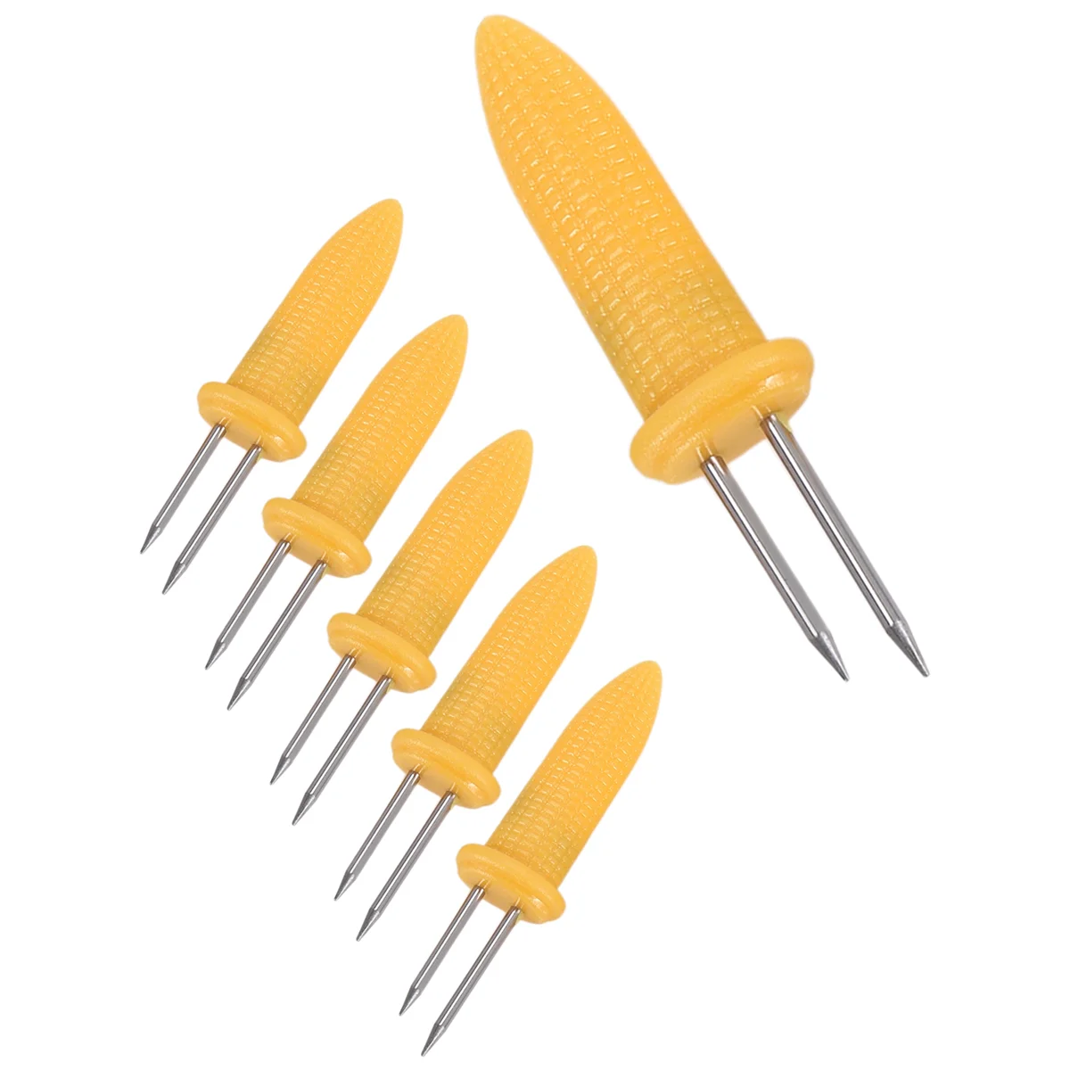 Nuevo 6 piezas de estante para maíz, estante para maíz en espiga, estante para maíz de acero inoxidable, brochetas con mango de silicona