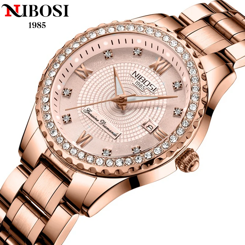 

NIBOSI Luxury Watch For Woman High Quality Diamond Ladies Quartz Watch Waterproof Date Stainless Steel Women Watches reloj+box