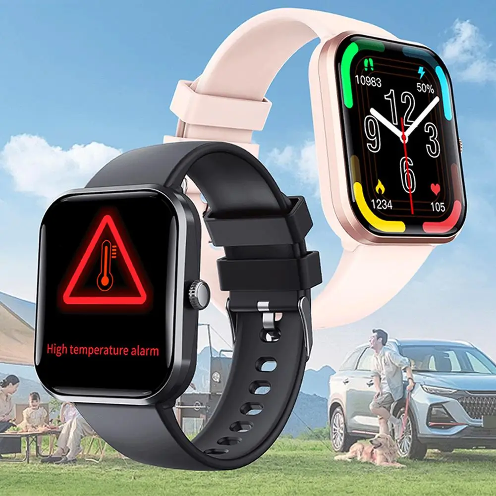 ساعات ذكية للنساء/الرجال، ساعة ذكية لهواتف أندرويد ومتوافقة، ساعات اللياقة البدنية مقاس 1.9 بوصة، مراقب معدل ضربات القلب/النوم T0E2