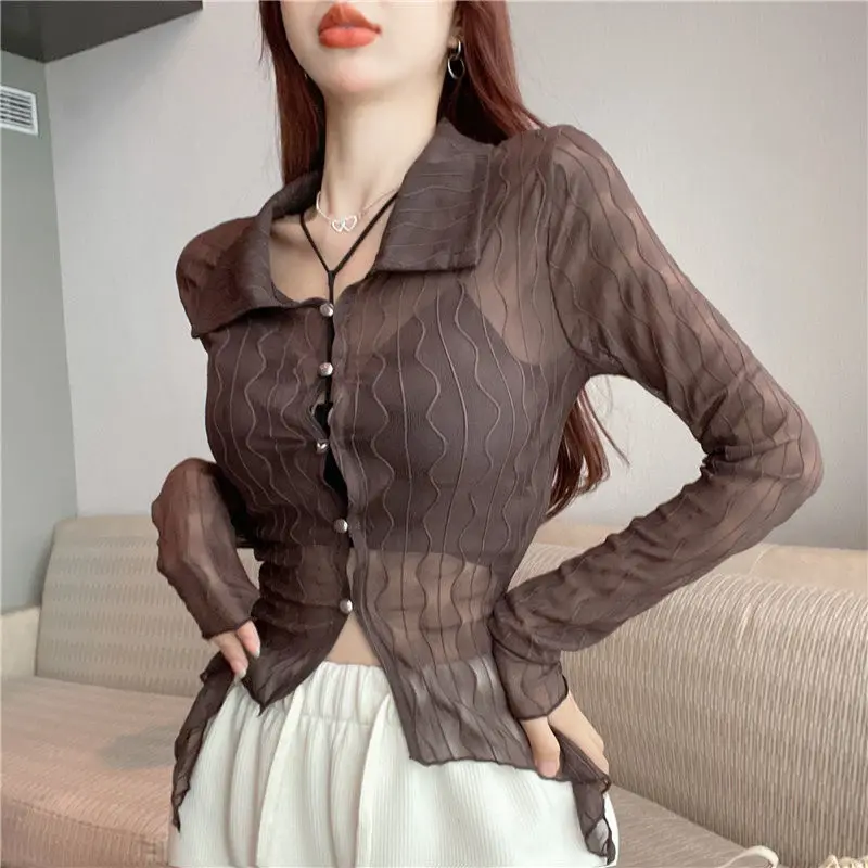 Sheer Shirts Women Sexy Sunscreen Thin See-through Skinny Crop Tops Fashion Chic Summer Breathable Casual Vintage Camisas Mujer