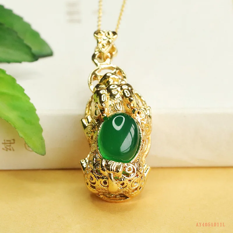 

Chalcedony Green Pendant Emperor Green Agate Pixiu Necklace Ethnic Style Jewelry Women