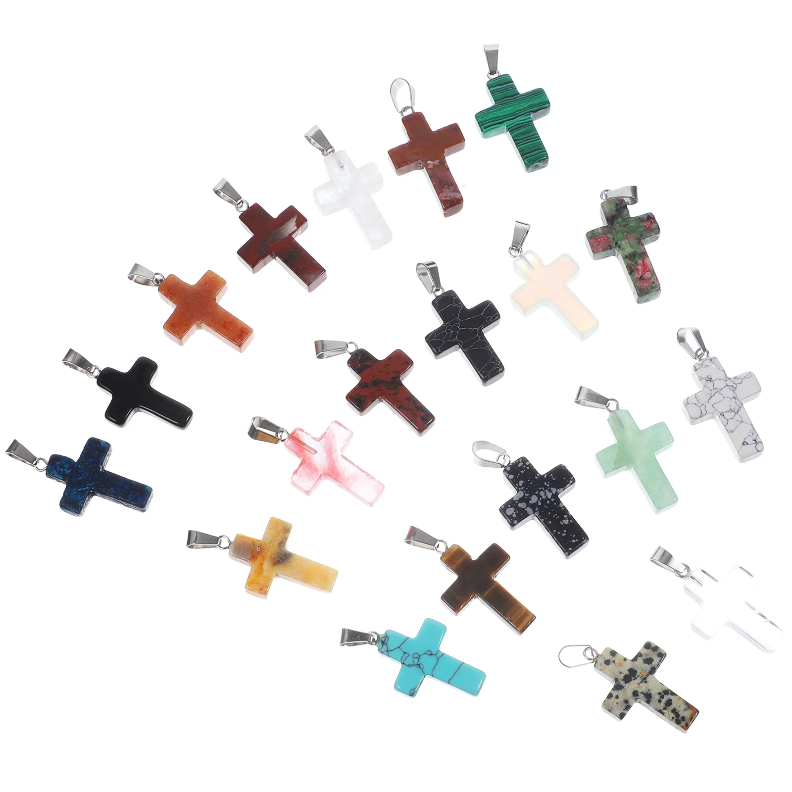 

20 Pcs Natural Gemstone Cross Pendant Necklace Bracelet DIY Jewelry Making Accessories (randomly Mixed Colors) 20pcs Beads