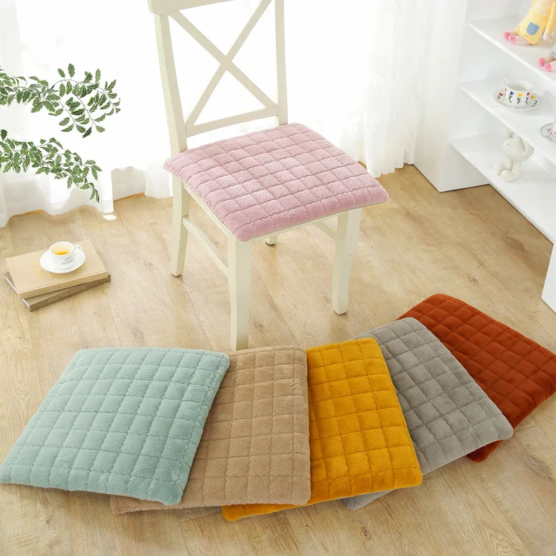Nordic Solid Color Thickened Non-Slip Cushion Warm Plush Hip Pad with Strap for Winter Simple Office Square Sedentary Artifact