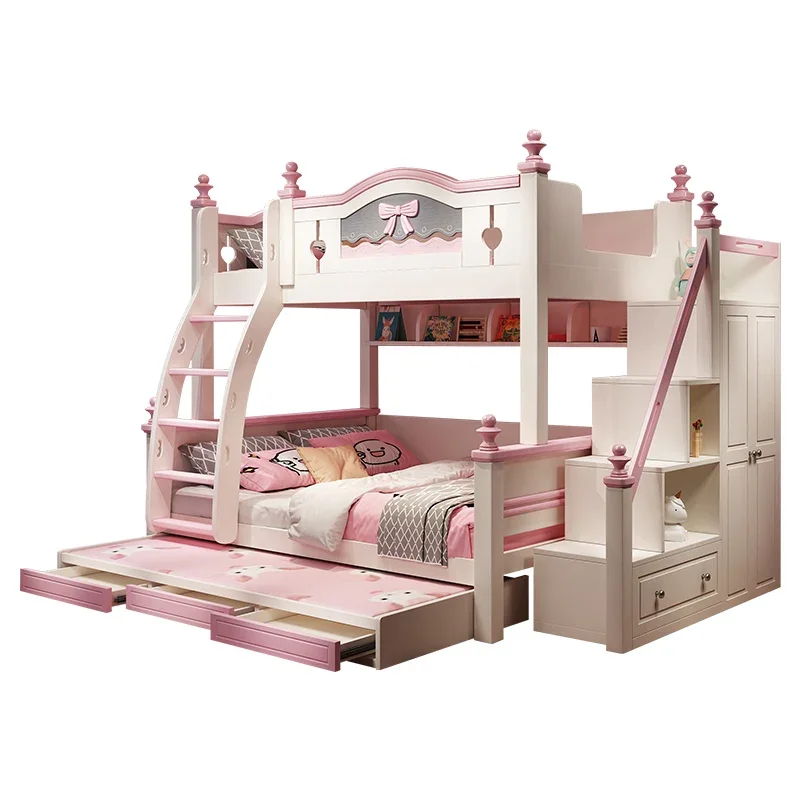 

Solid wood bunk beds Two height adjustable beds Double upper and lower bunk for adults and children Small unit combina