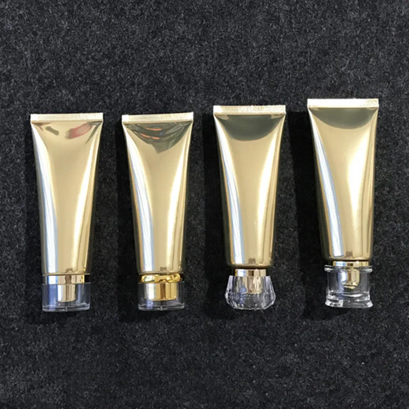 

Wholesale 80ml cosmetic Soft Tubes Hose Bottles Bright Gold Aluminum Plastic Hose Eye Cream Bottles Sunscreen Lotion Bottles