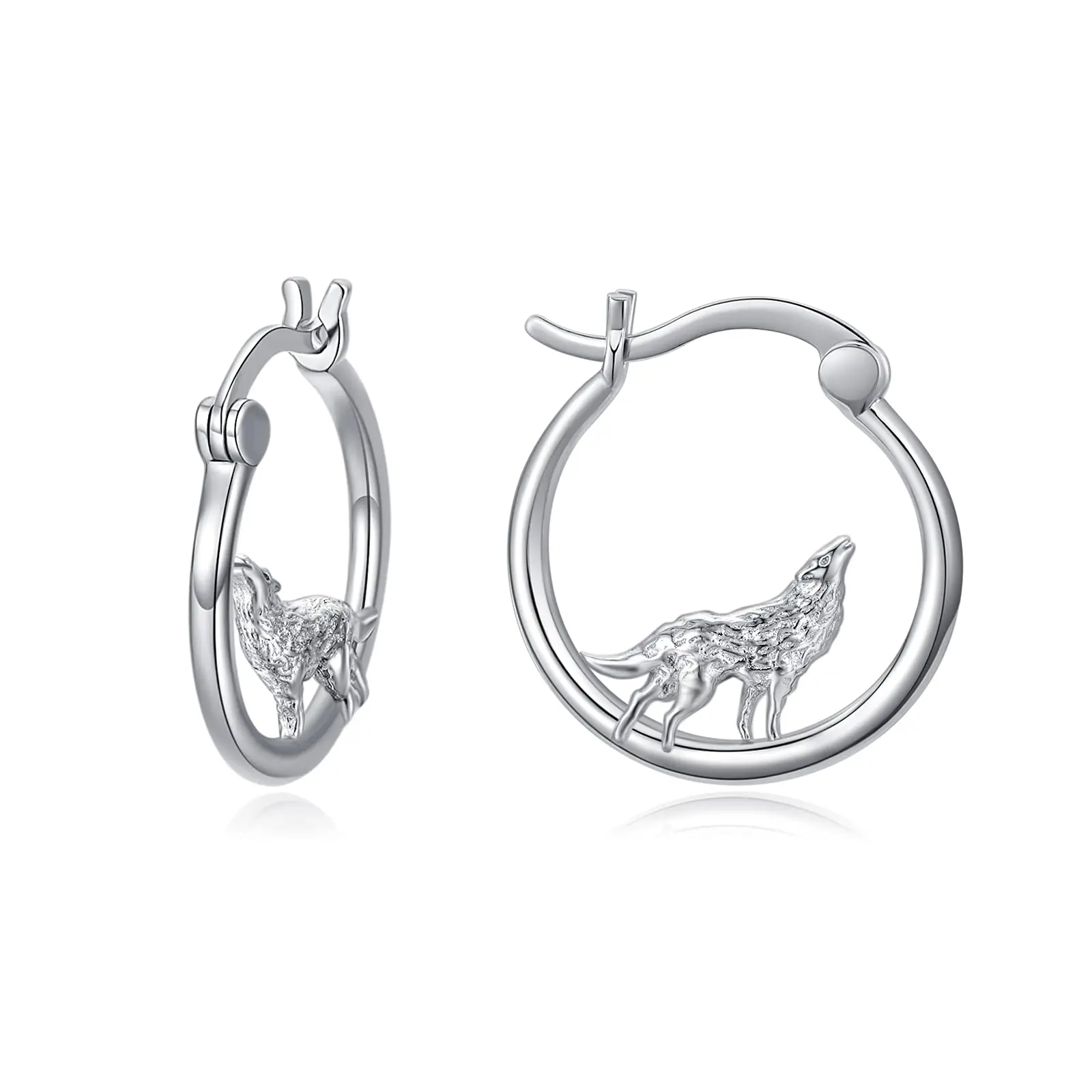 Harong Wolf Hoop Earrings Fshion Exquisite Meticulous Silver Color Asymmetric Animal Earring for Girl Woman Party Jewelry