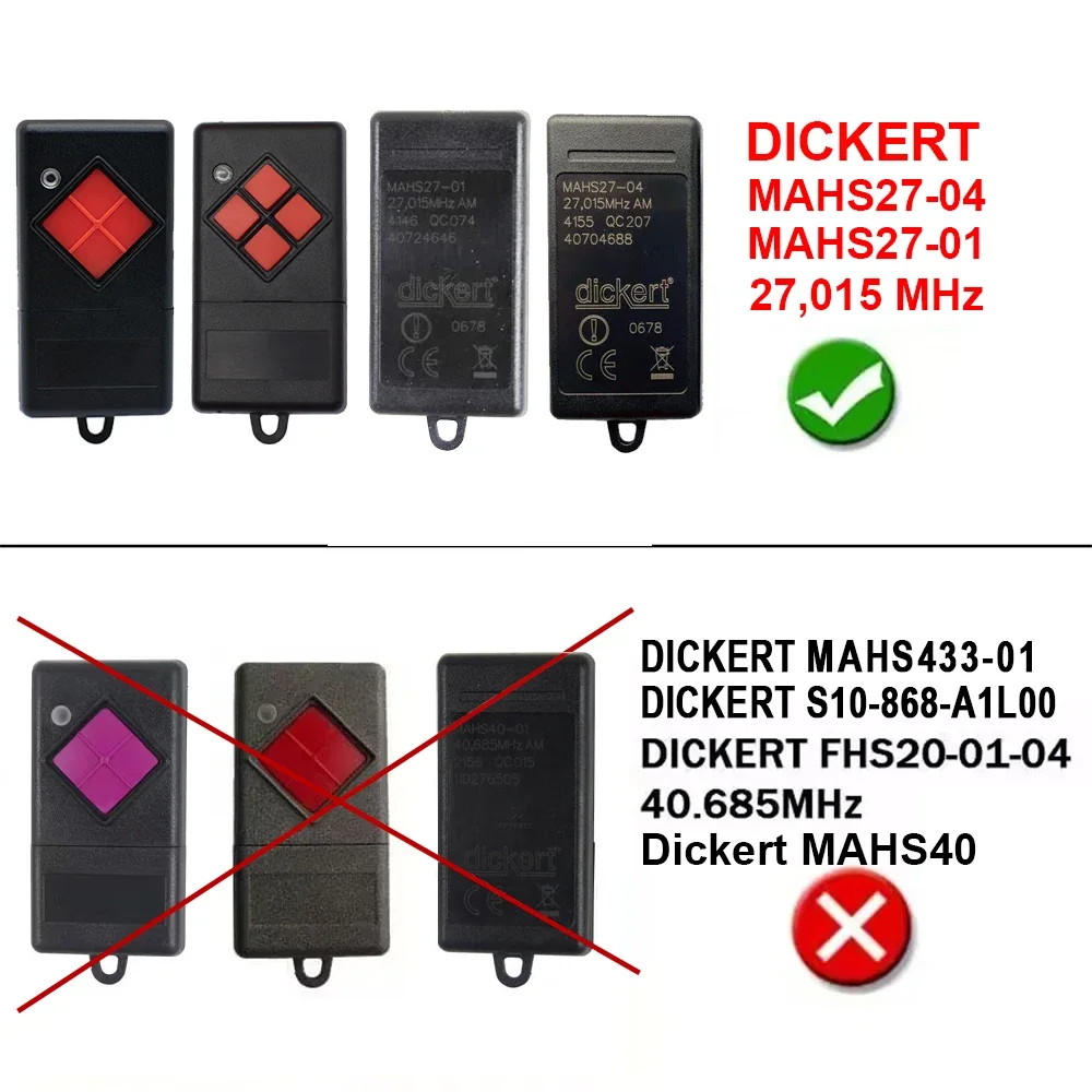 Clones DICKERT MAHS27 MAHS27-01 MAHS27-04 27.015MHz Garage Door/Gate Remote Control 27MHz Hand-held Transmitter
