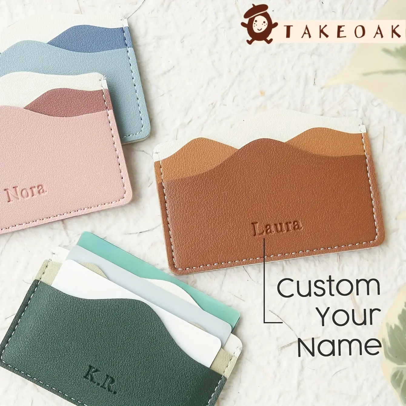 Custom Name Card Case Customized Credit Card Holder Personalized Mountains Slim Card Wallet Faux Leather Slim Wallet