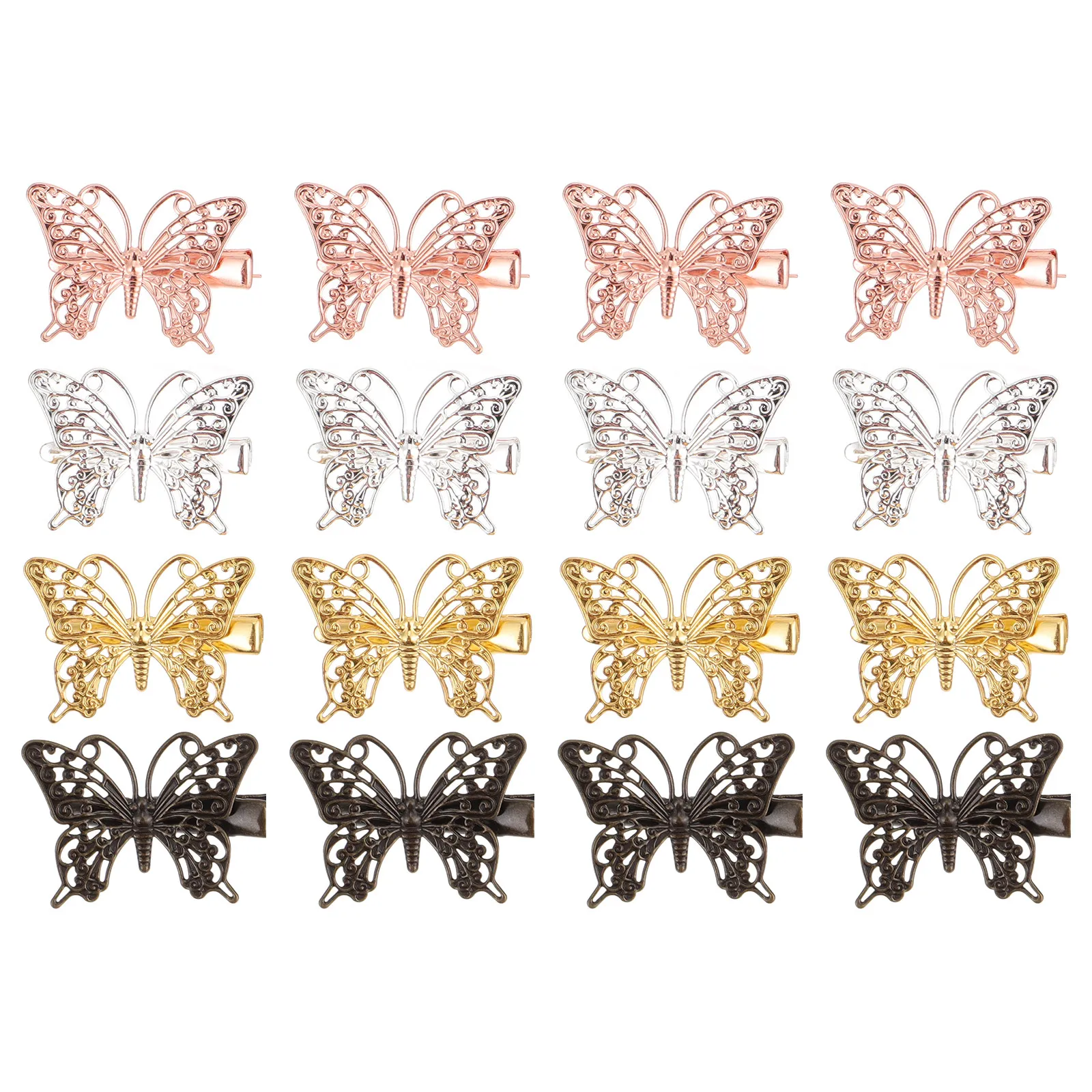 

16Pcs Vintage Metal Duckbill Hair Clips 3D Butterflies Design Silver Gold Rose Gold Bronze for Women Party Wedding