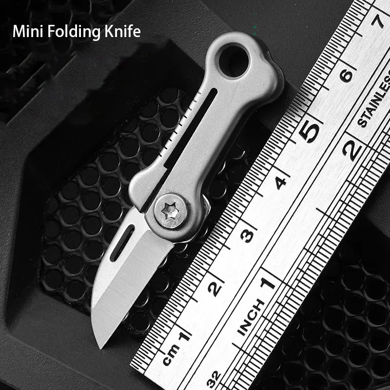 Titanium Alloy Handle Mini Folding Blade Knife 5CR13 Stainless Steel Edged Small Pocket Keychain Tool EDC Knifes For Camping