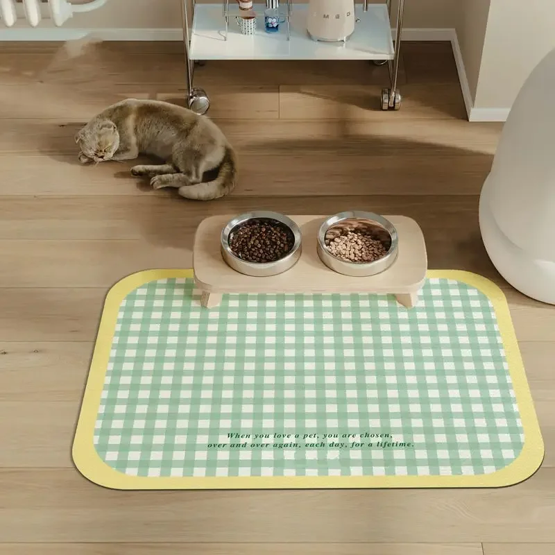 New Ins Pet Diatom Mud Mat Cat Eating Mat Cats and Dogs General Non-slip Absorbent Leakproof Food Mat Checkered Stripe