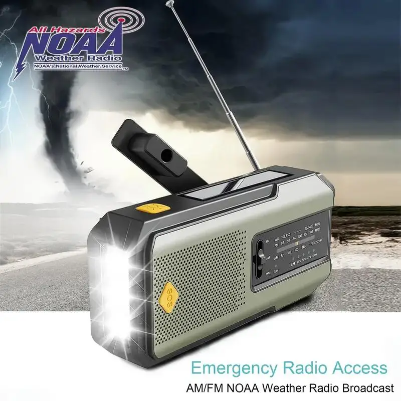 

New Weather Radio Emergency Multifunctional Radio FM AM WB Hand Crank Solar USB Charging 2000mAh Power Bank LED Flashlight Torch