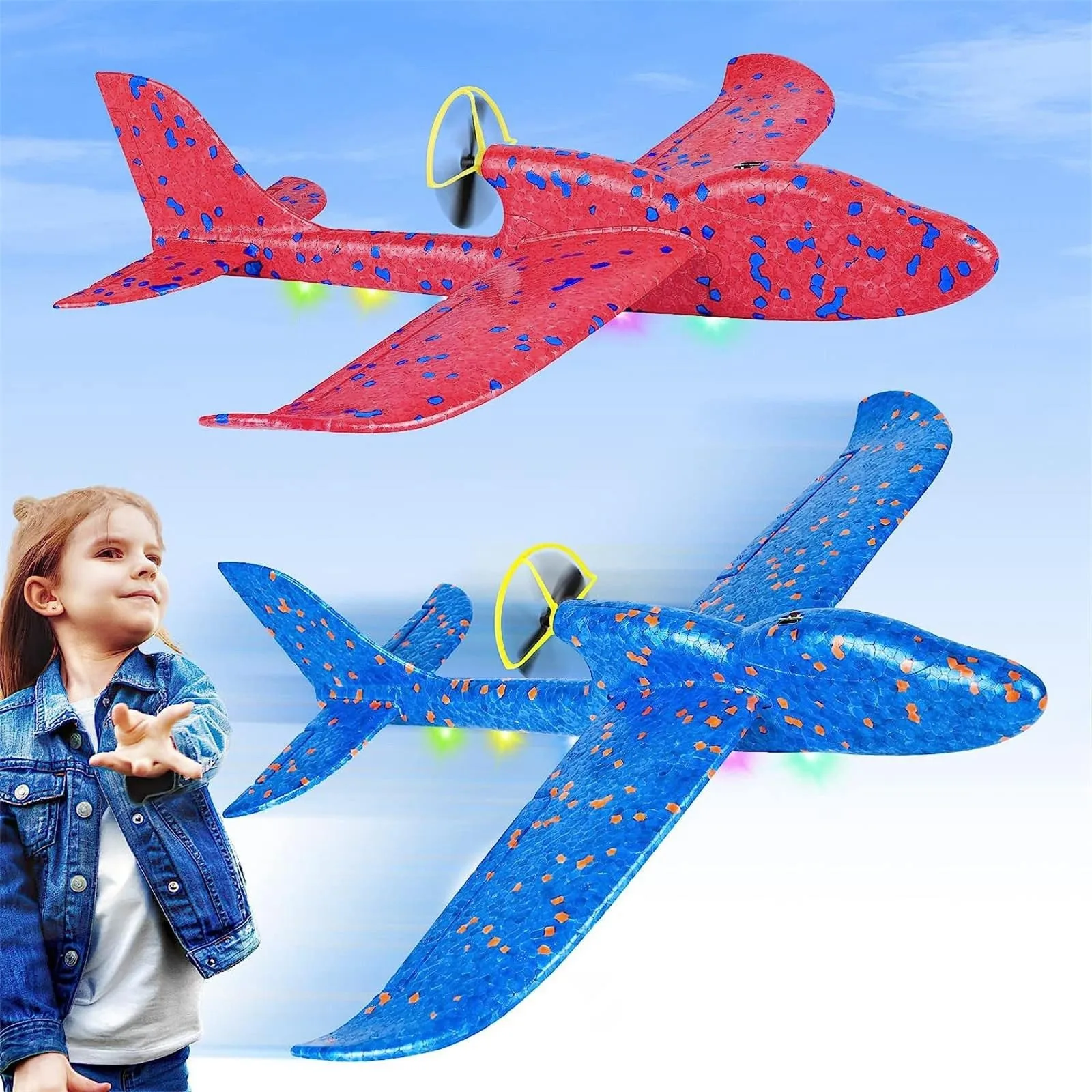 Electric Foam Plane Glider Hand Throw Airplane with LED Light Automatic Flight Planes Outdoor Kids Toys for Children Boys Gifts