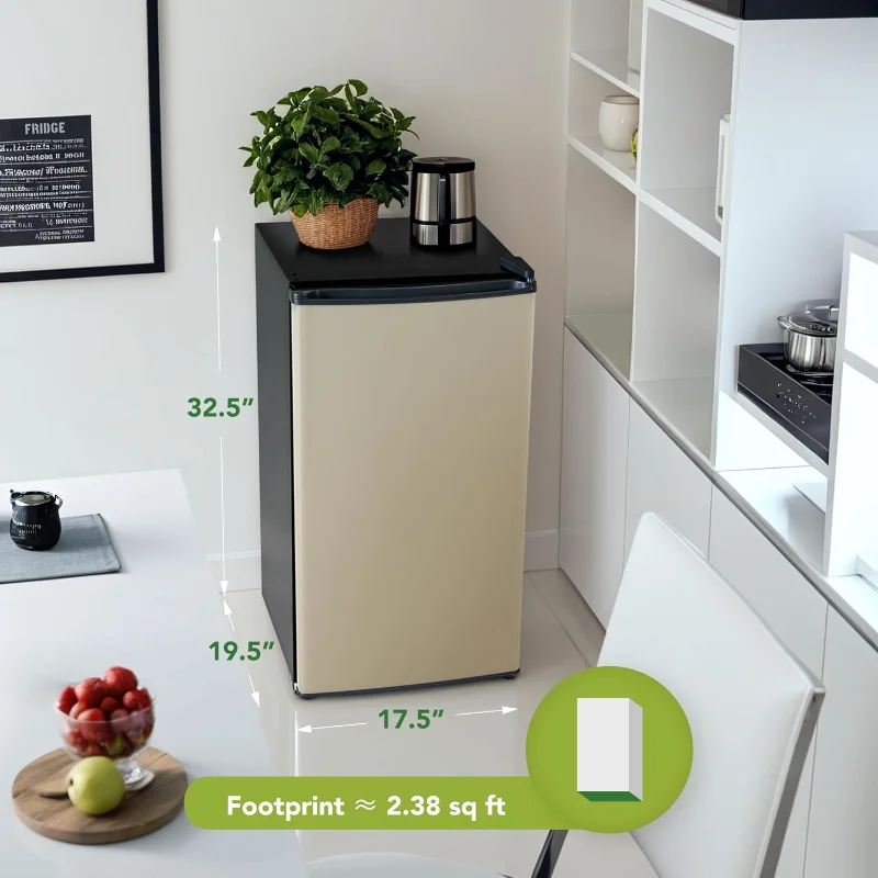 3.2 Cu.Ft Small Fridge with Freezer, Reversible Door Compact Refrigerator, Energy-saving, Low Noise, Mini fridge for Bedroom