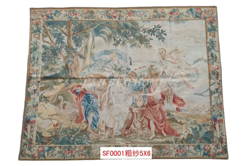 

Free Shipping 100% 5'x6' French Aubusson Tapestry Handwoven Pictures, Portrait, aubusson carpet