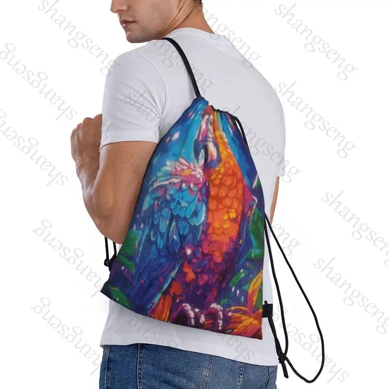 Drawstring Bag Sports Backpack Bundle Pocket Basketball Bags Boy Birthday Christmas Gifts Penguin Nature Anima Parrot
