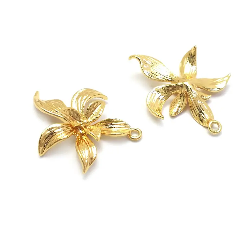 10PCS 20x22MM 18K Gold Color Brass Orchid Flower Charms Pendants High Quality Jewelry Earrings Making Supplies Diy Accessories