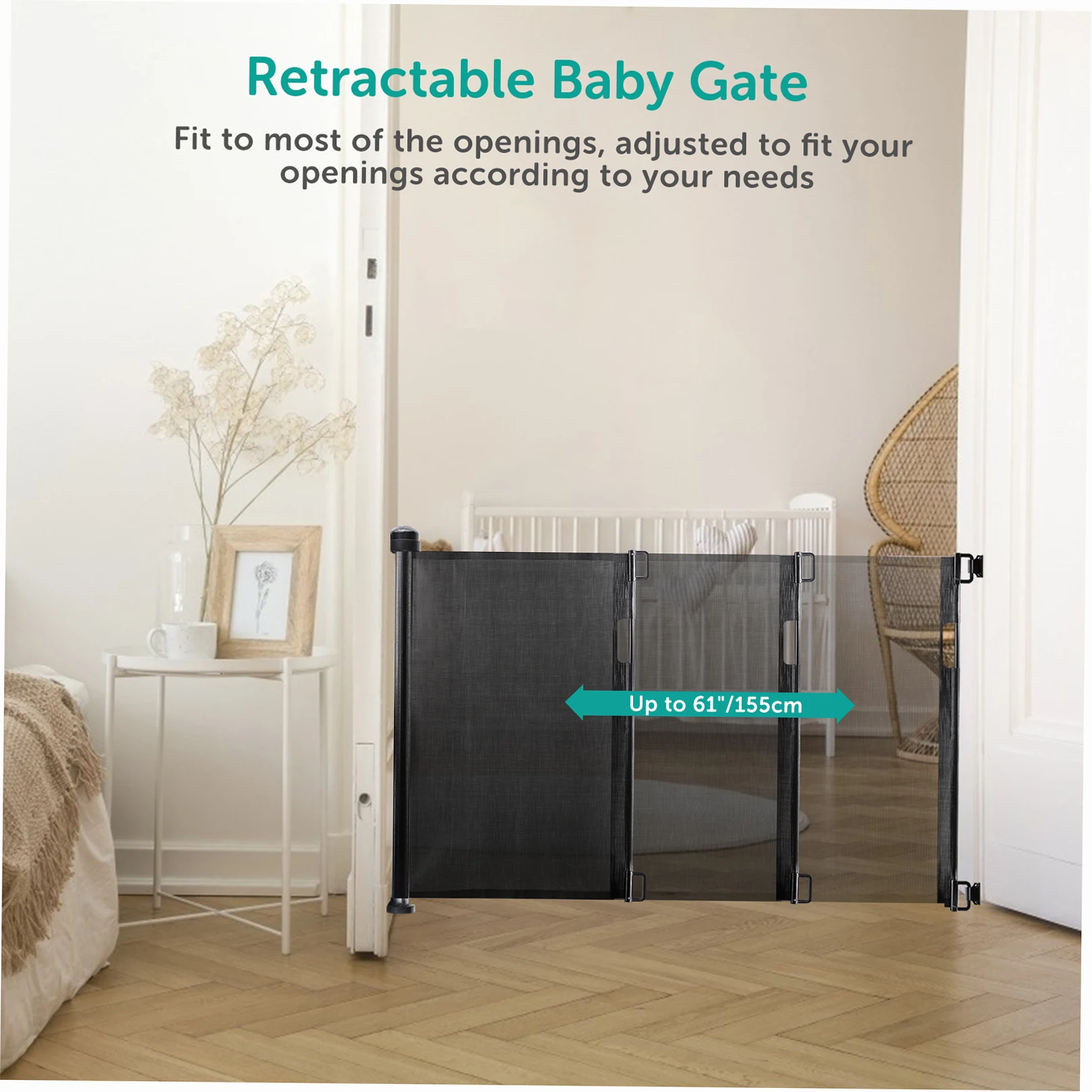 Retractable Baby Safety Gate 34 inch Tall Extends to 61 inch Wide Indoor Outdoor Baby Gate Safety Barrier Pet Dog Mesh Fence