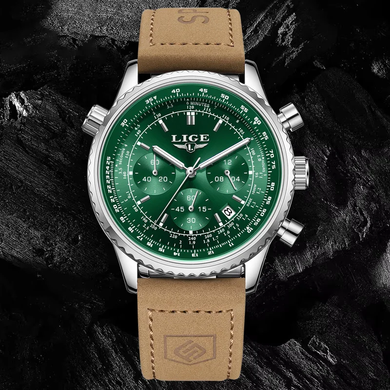 

LIGE деловые кожаные часы мужские хронограф водостойкие кварцевые мужские наручные часы светящиеся часы с датой для мужчин мужской подарок + коробка