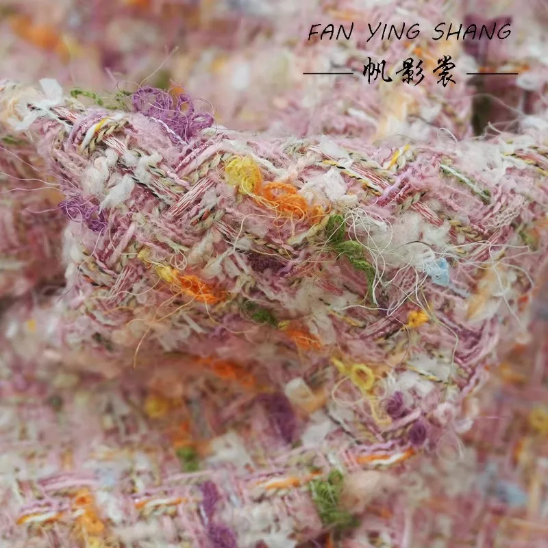 

2025 розовый цвет плетение клетчатая шерстяная твидовая ткань для пальто Telas Costura Tissus Couture ткань швейная ткань Tecido ткань Diy