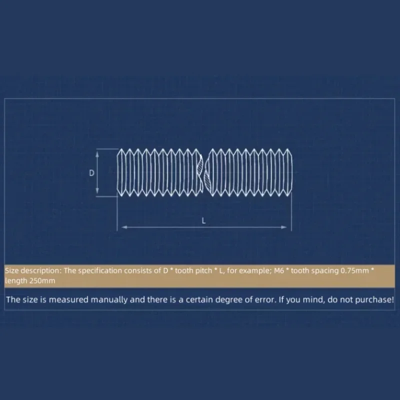 M6 M8 M10 M12 M14 M16 M18 M20 304 Stainless Steel Full Threaded Rod Metric Thread Rods Screws Fine Tooth Bolt Pitch Length 250mm