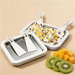 Ice Cream Maker Pan with 2 Scrapers Ice Cream Maker Plate Multifunctional Durable Cold Sweet Fried Food Plate for DIY Yogurt