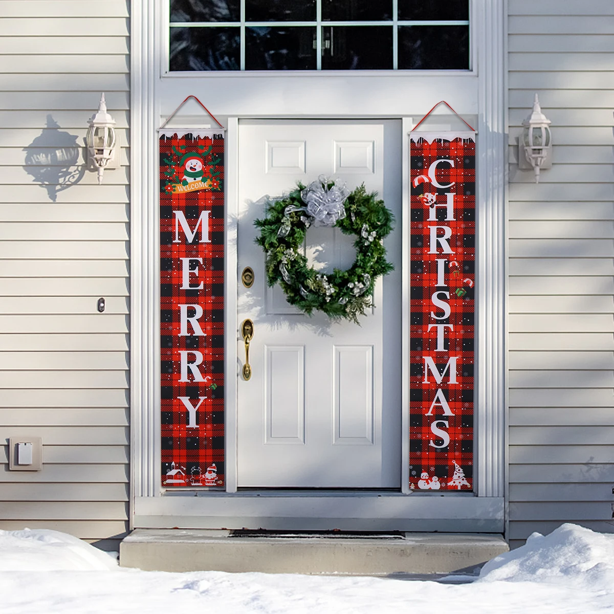 

Couplet Decorative Door Curtains Decorations Wall Hanging Banner Christmas Xmas Couplets Oxford Cloth Banners Adornment Merry