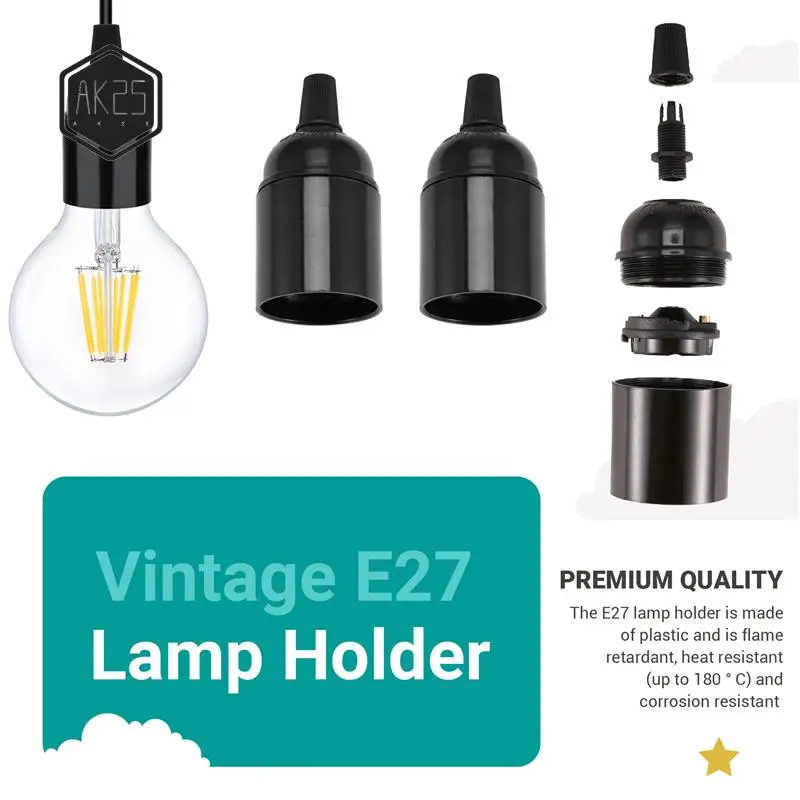 

AK25-6-Pack Bakelite Lamp Holder E26/ E27 Light Socket Vintage Bulb Socket ES Screw Lampholder For Ceiling/Pendent/Floor