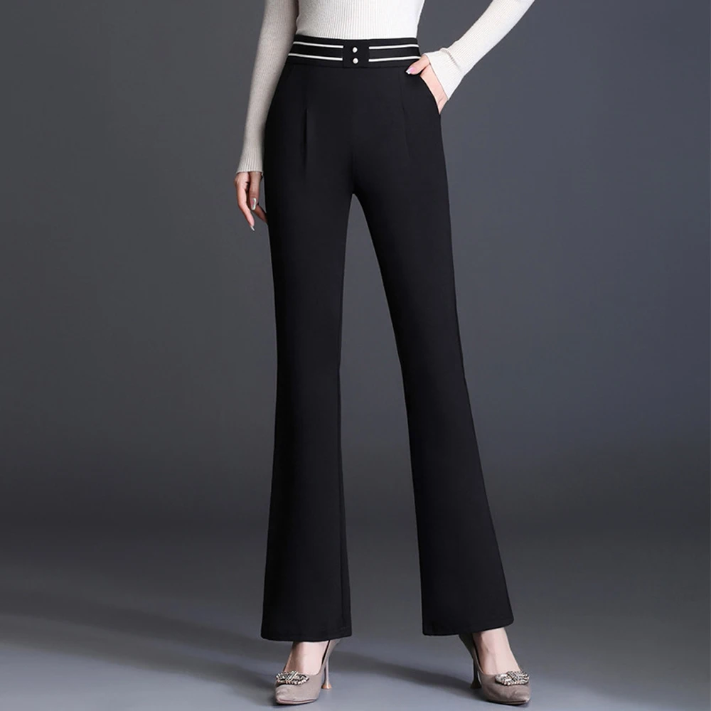 

Korean version black micro flared pants for women's autumn new high waisted plus size straight leg women's pants casual pants